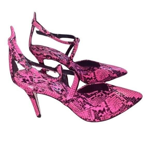 Jessica Simpson Ambrie Neon Pink Python Snake Print Sexy Heels - Picture 1 of 14